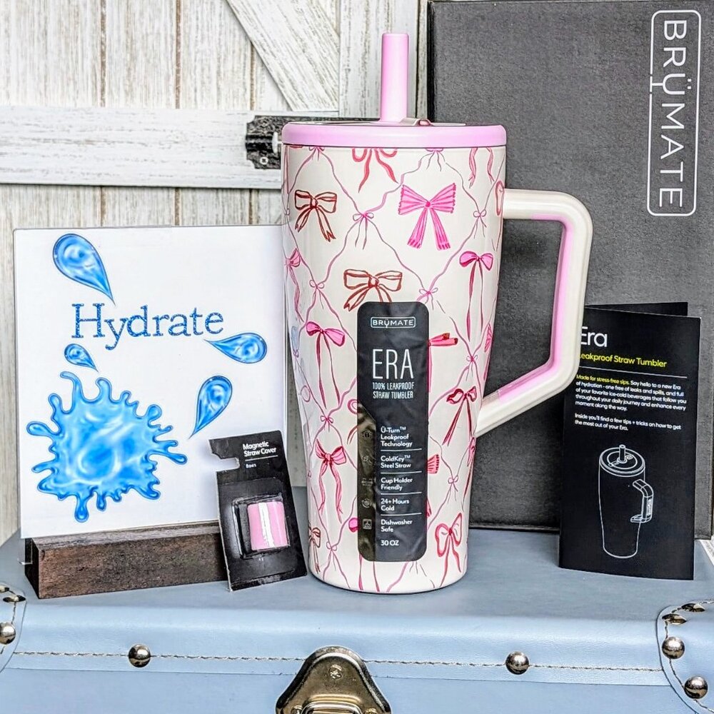 🎀 BruMate ERA 30oz Straw Tumbler Travel Mug - Bows & Straw Cover-NWT - Picture 4 of 7